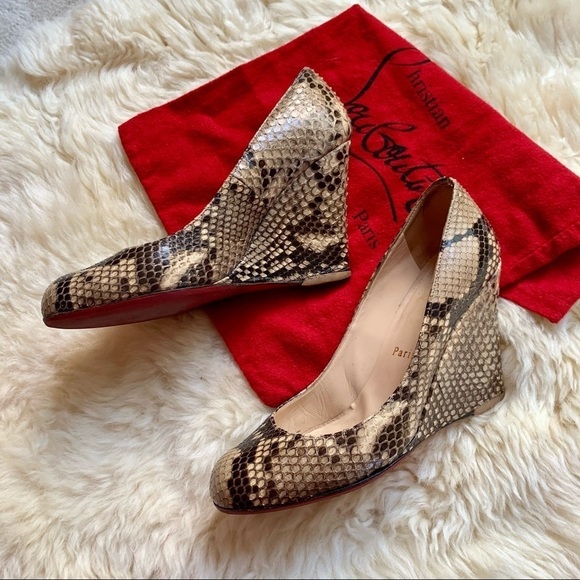 Christian Louboutin Python Snake Leather Ron Ron Wedge Pumps  Heels Shoes - Picture 7 of 13